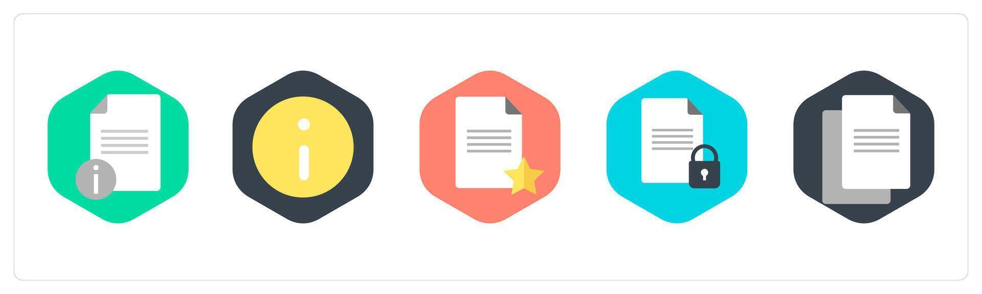 A set of 5 mix icons as document information, information, favorite document vector
