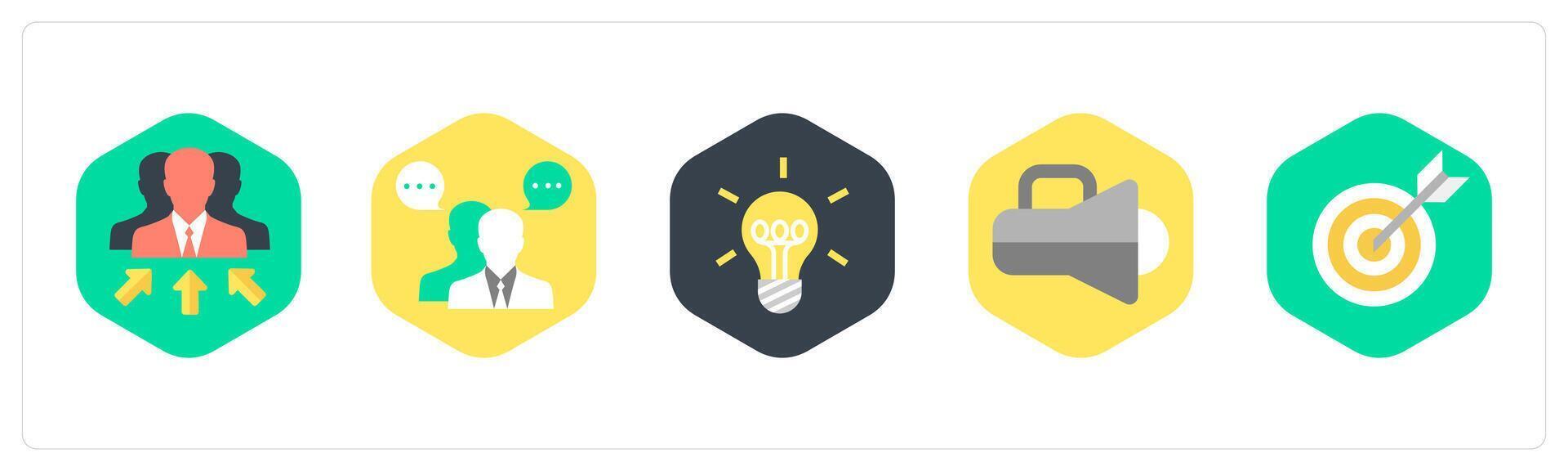A set of 5 mix icons as business manager, business conversation, idea vector