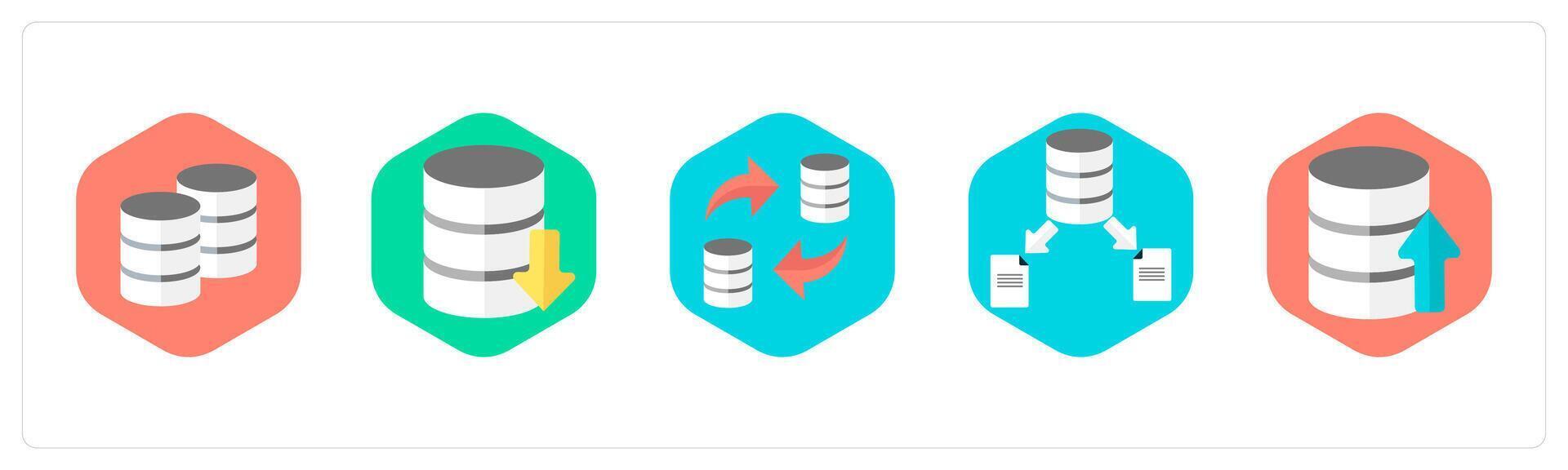 A set of 5 mix icons as server, database, data transfer vector