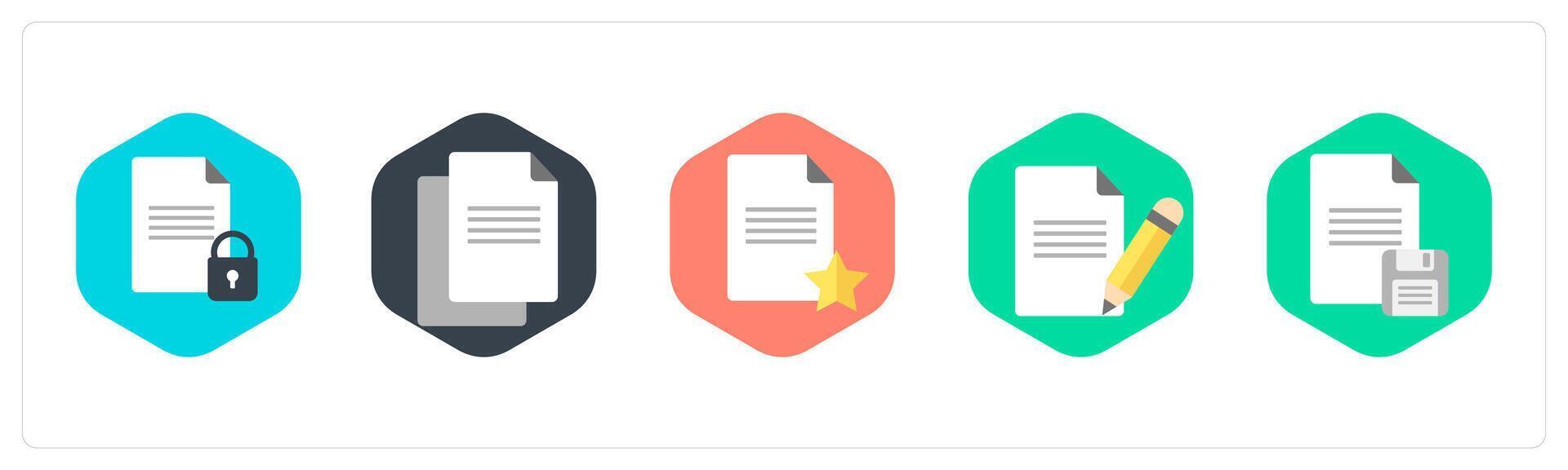 A set of 5 mix icons as document security, duplicate document, favorite document vector