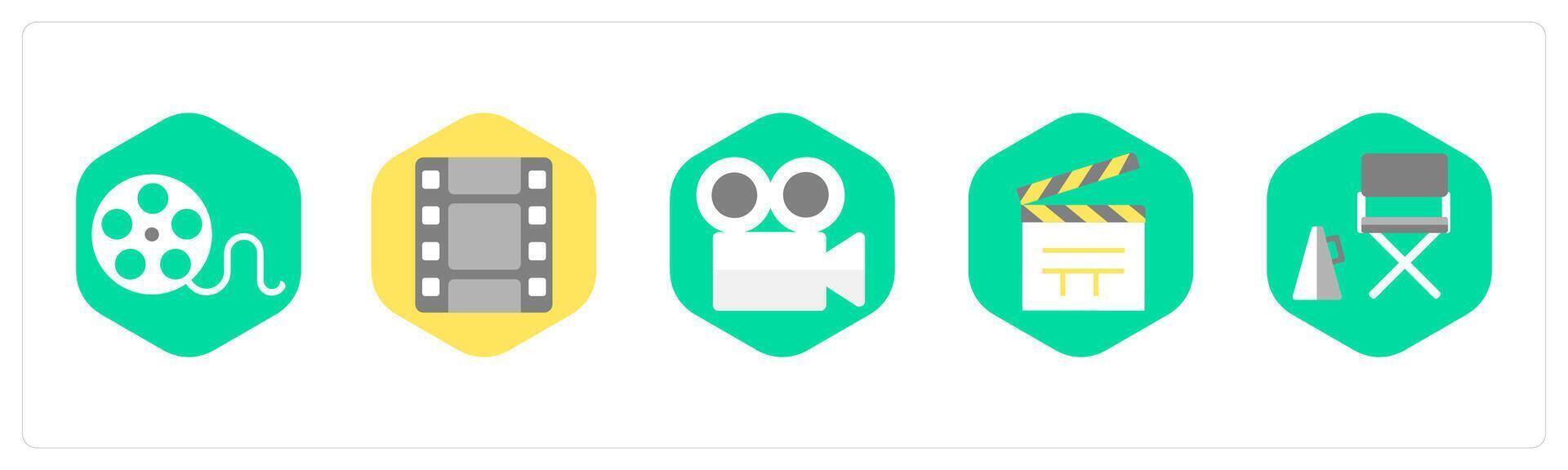 A set of 5 mix icons as reel, clip vector