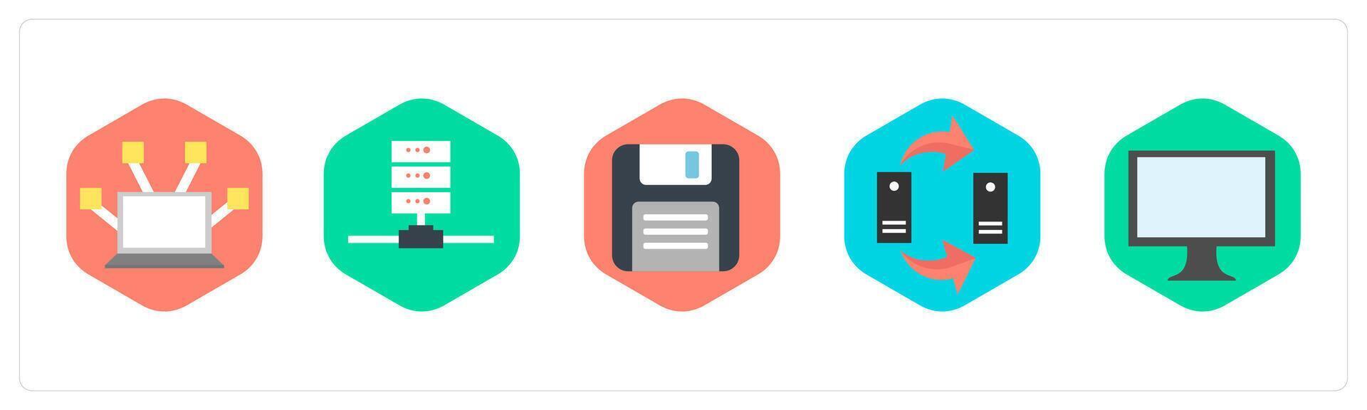un conjunto de 5 5 mezcla íconos como computadora red, servidor, flexible dis vector