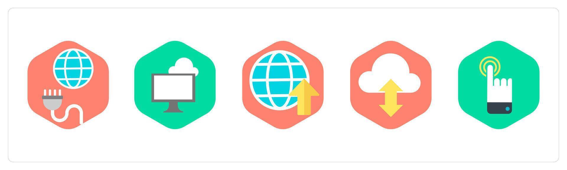 A set of 5 mix icons as global connection, computing, globe vector