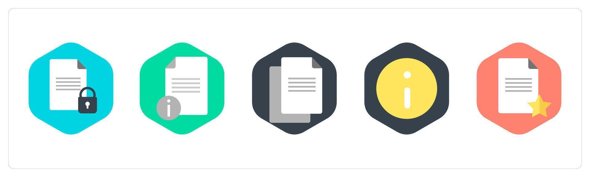 A set of 5 mix icons as document security, document information, duplicate document vector