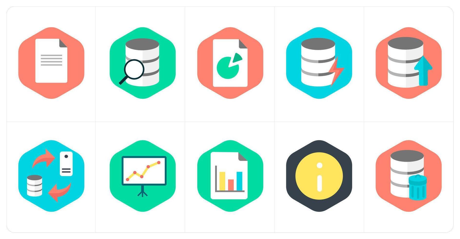 A set of 10 mix icons as document, data search, data, database vector