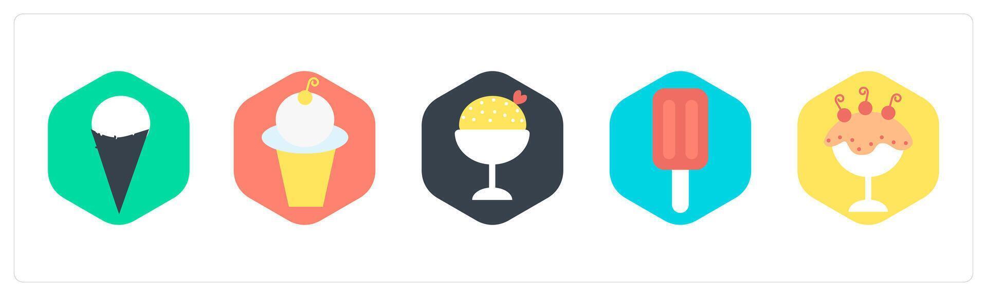 A set of 5 mix icons as ice cream cone, ice cream, dessert vector