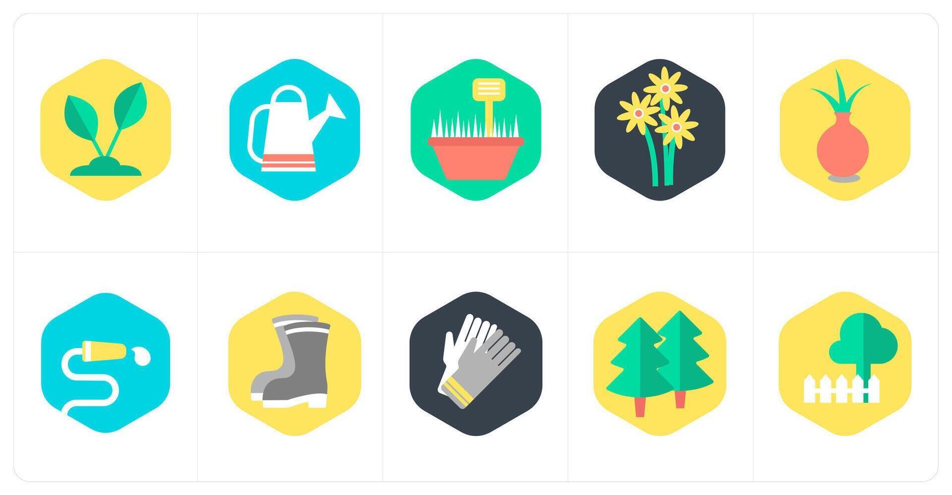 A set of 10 mix icons as plant, watering can, cactus vector