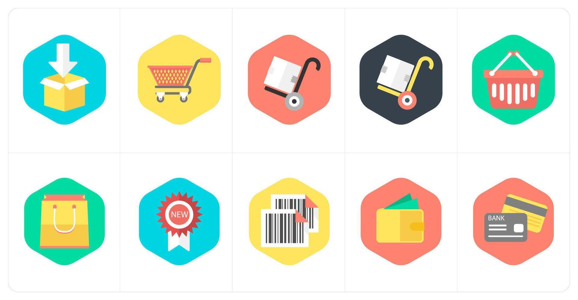 A set of 10 mix icons as parcel, cart, parcel trolley, trolley vector