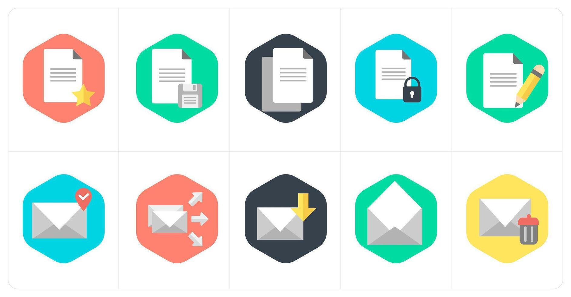 A set of 10 mix icons as favorite document, document, duplicate document vector