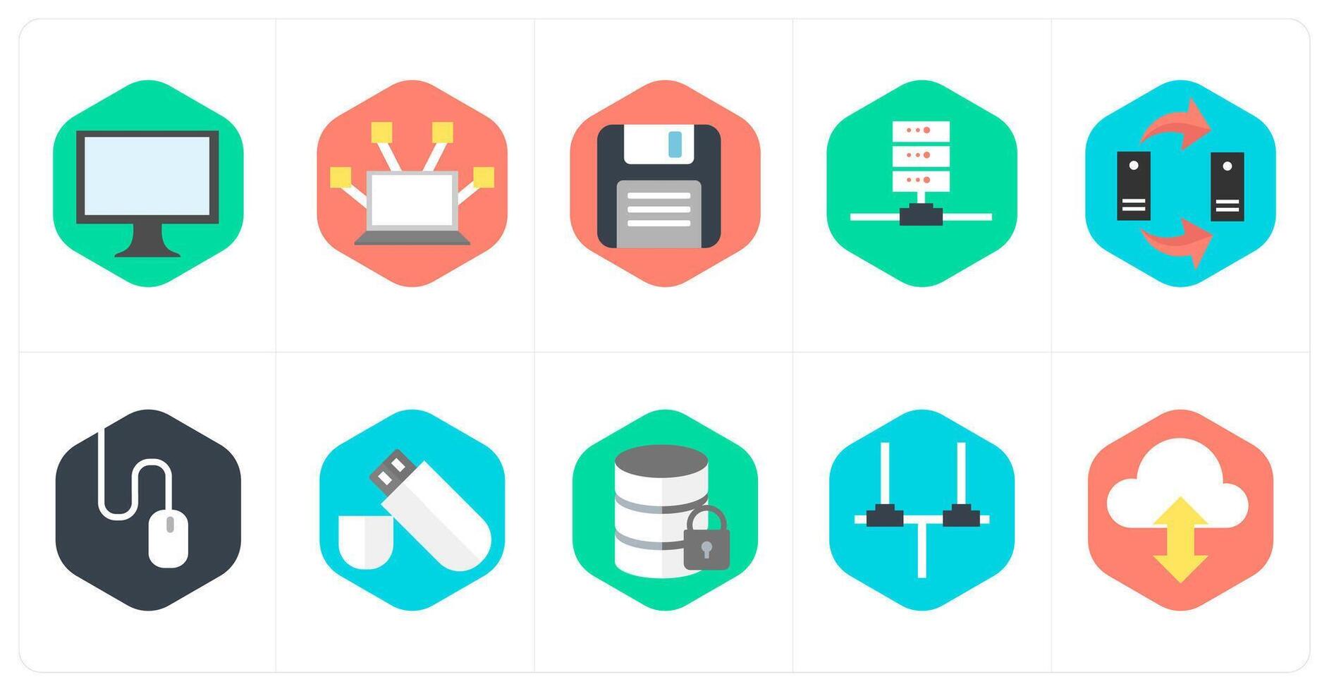 A set of 10 mix icons as computer, computer network, floppy disk vector
