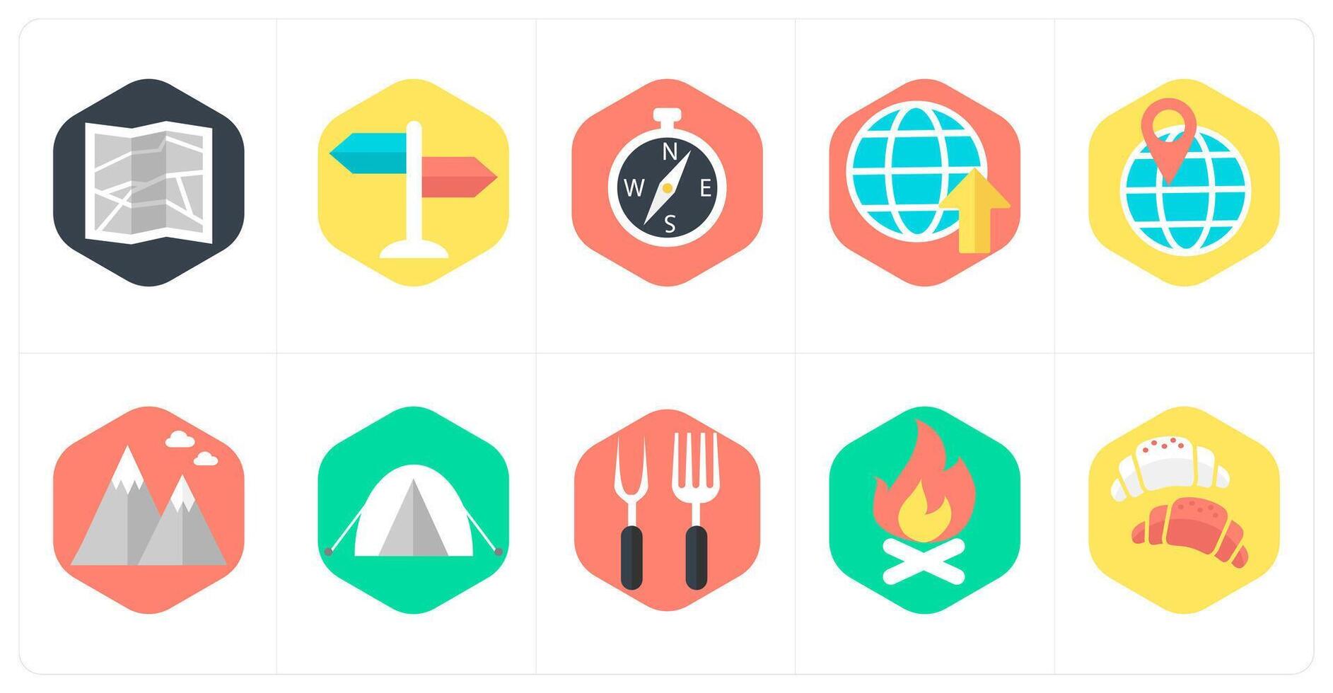 A set of 10 mix icons as map, directions, compass direction vector