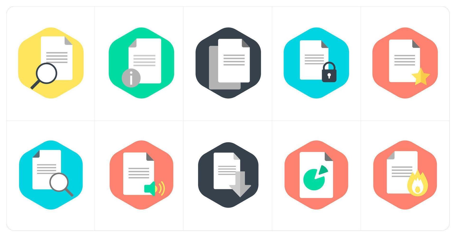 A set of 10 mix icons as search document, document information, duplicate dcoument vector