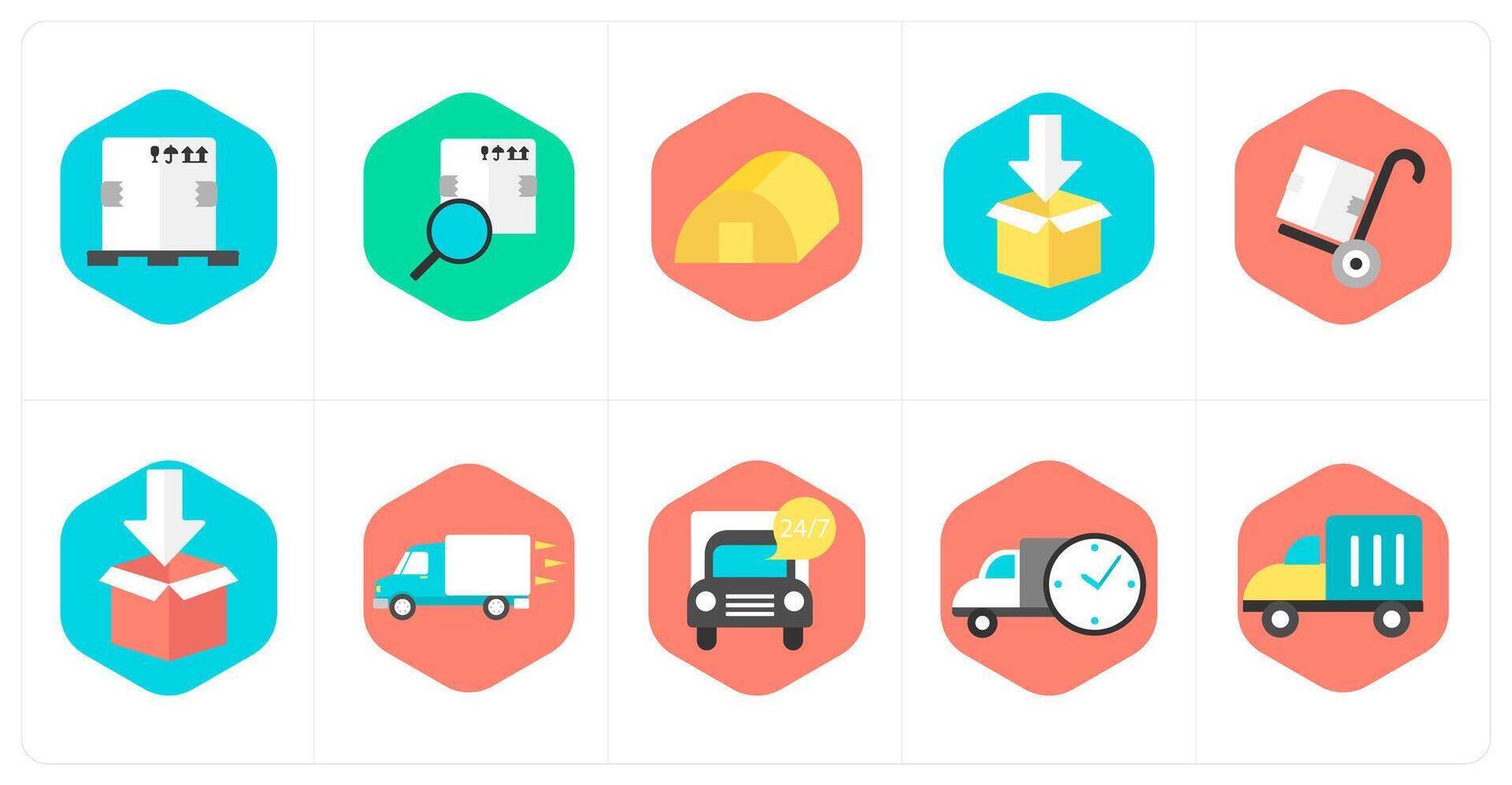 A set of 10 mix icons as parcel, search parcel, godown vector