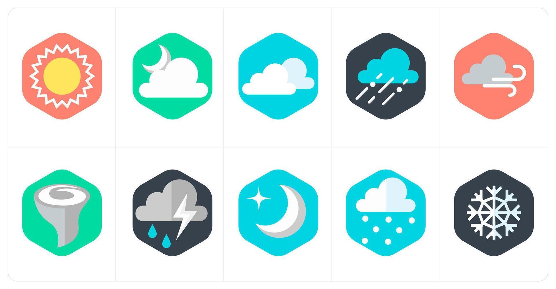 A set of 10 mix icons as sun, night, clouds vector