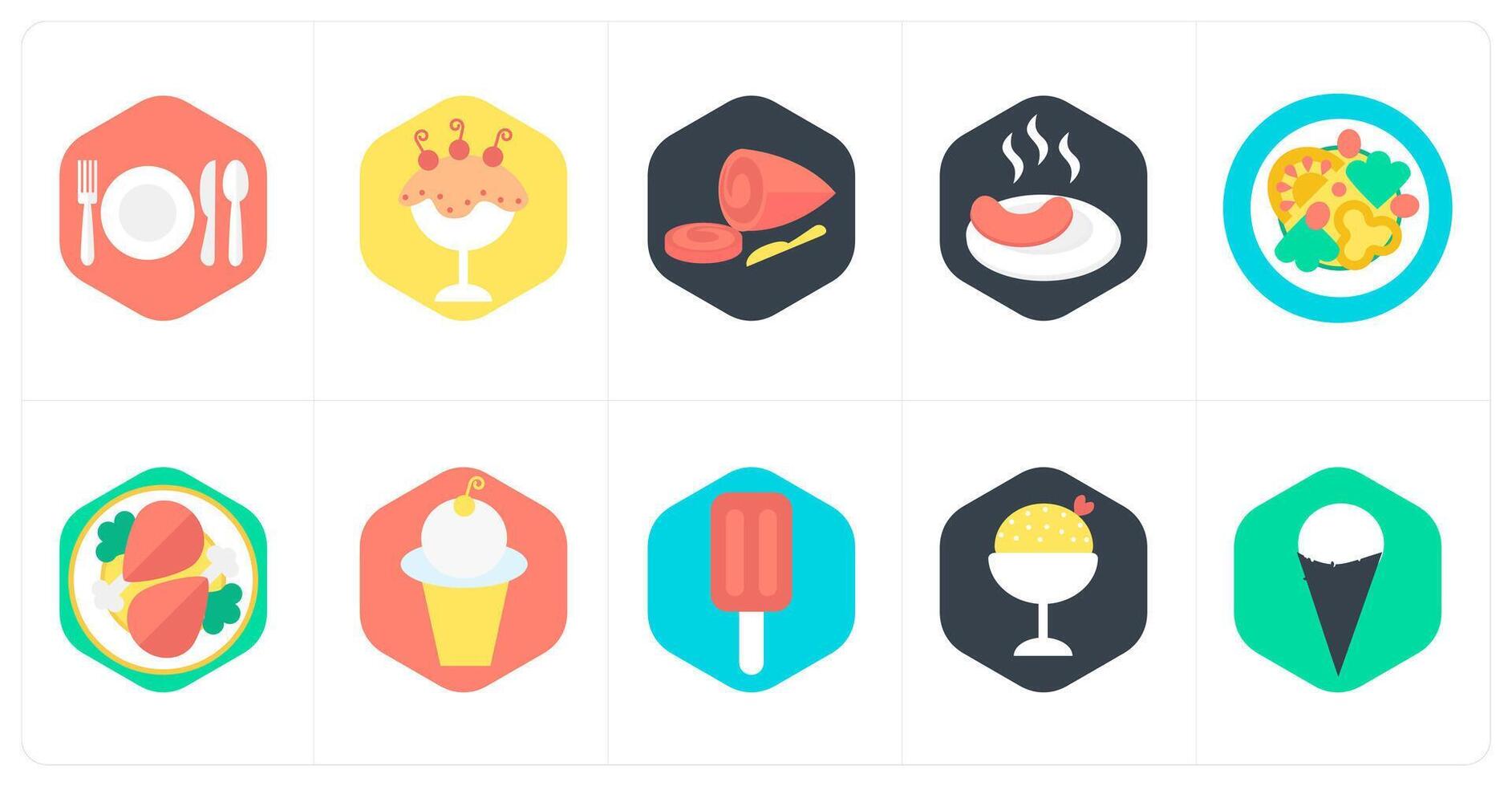 A set of 10 mix icons as cutlery, dessert, chicken slice vector