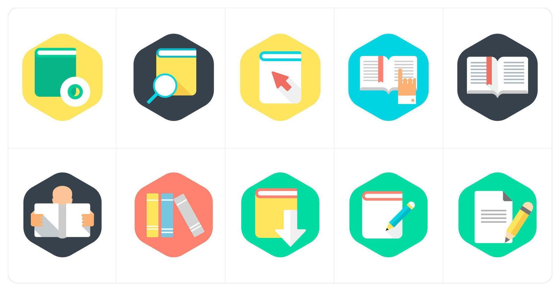 A set of 10 mix icons as book, book search, click book, vector
