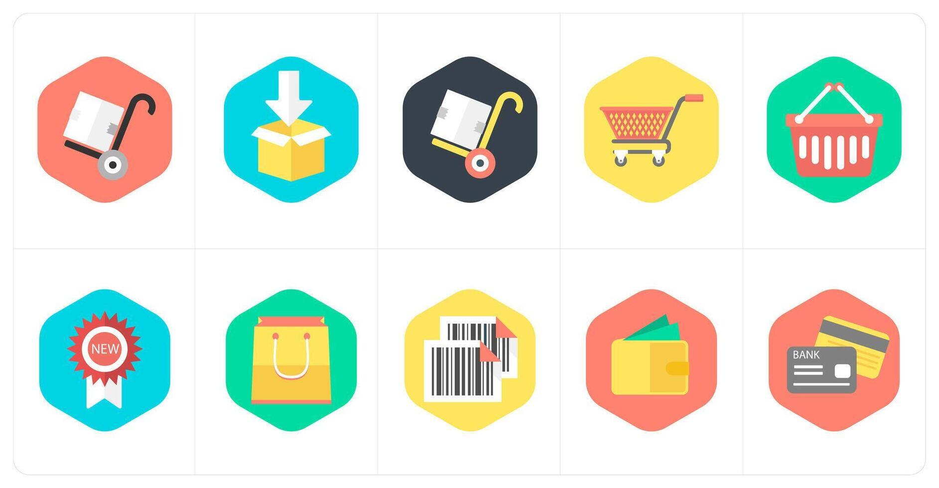 A set of 10 mix icons as parcel trolley, parcel, trolley vector