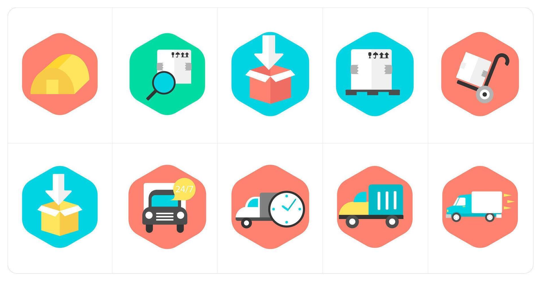 A set of 10 mix icons as godown, search parcel, parcel package vector