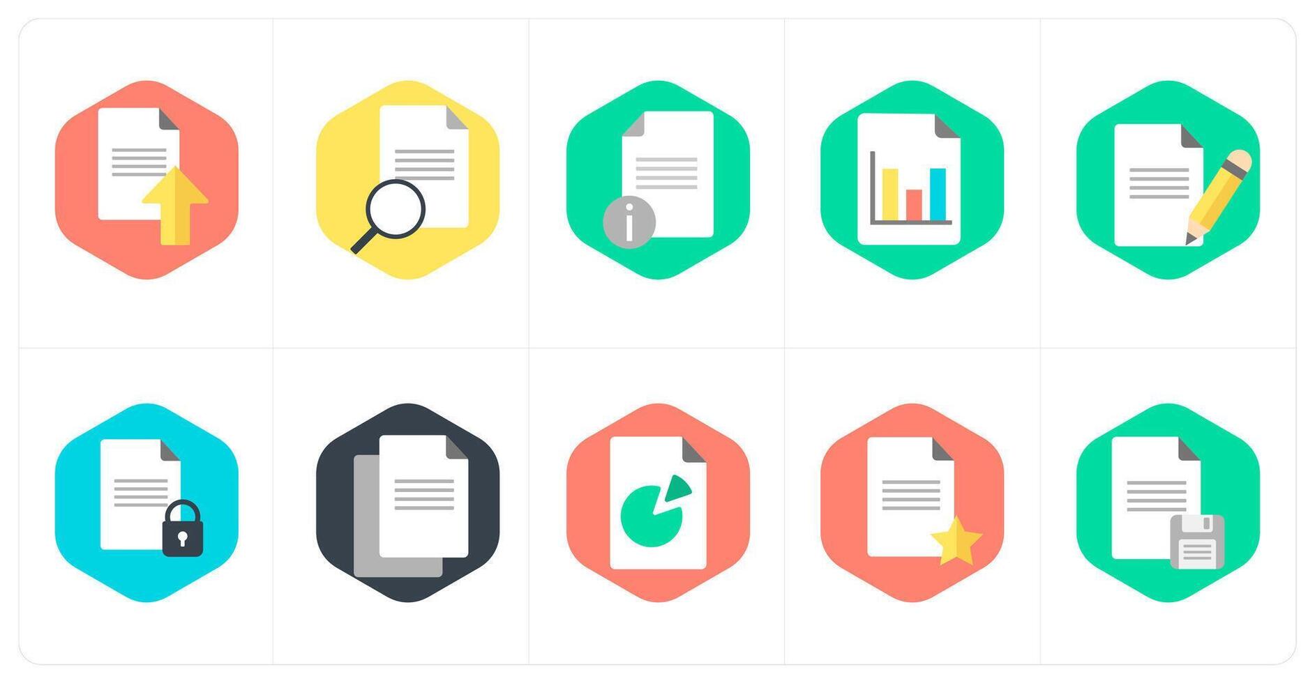 A set of 10 mix icons as upload document, search document, document information vector