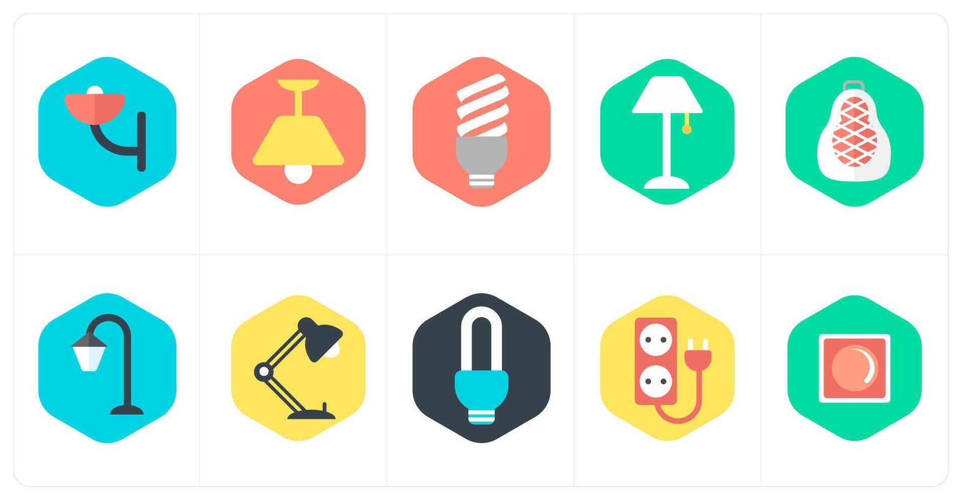 A set of 10 mix icons as street light, ceiling lamp, led light vector