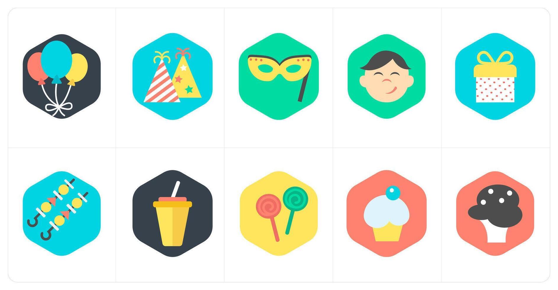 A set of 10 mix icons as balloons, celebration, party mask vector