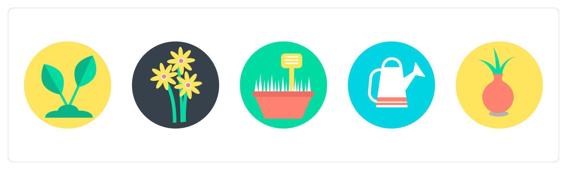 A set of 5 mix icons as plant, flower, cactus vector