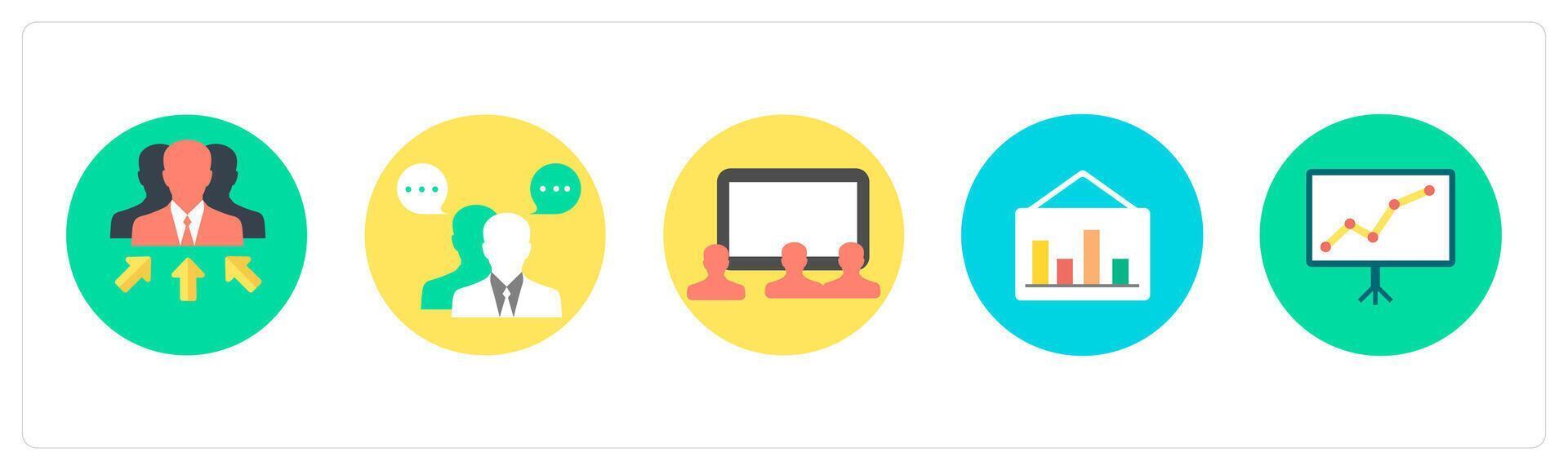 A set of 5 mix icons as business manager, business conversation, conference vector