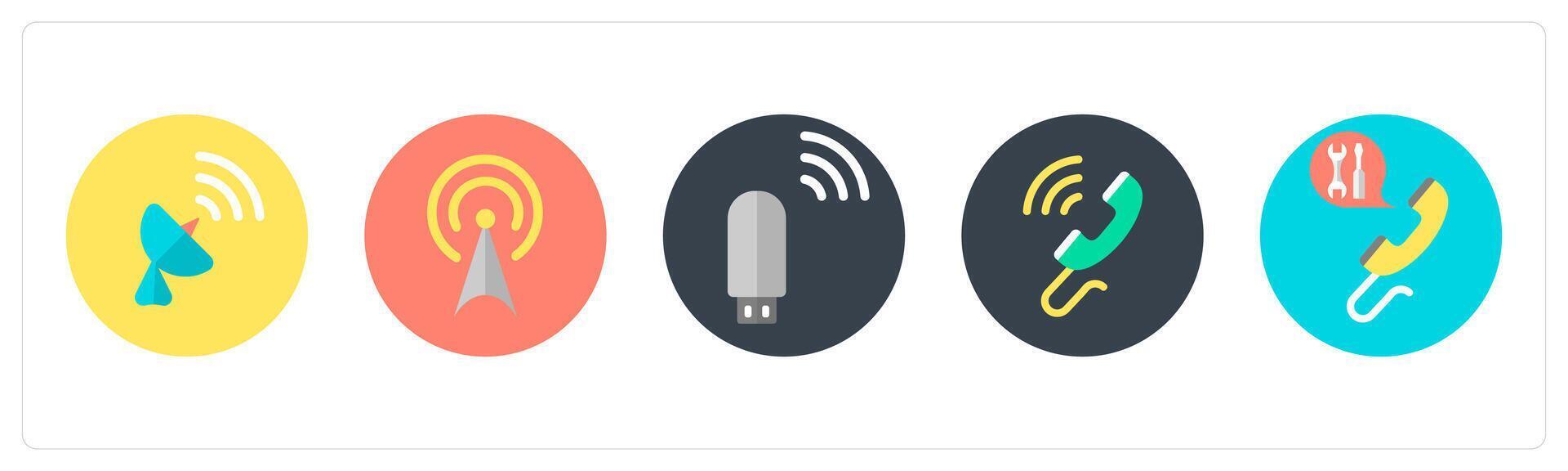 A set of 5 mix icons as satellite, antenna, pen drive vector