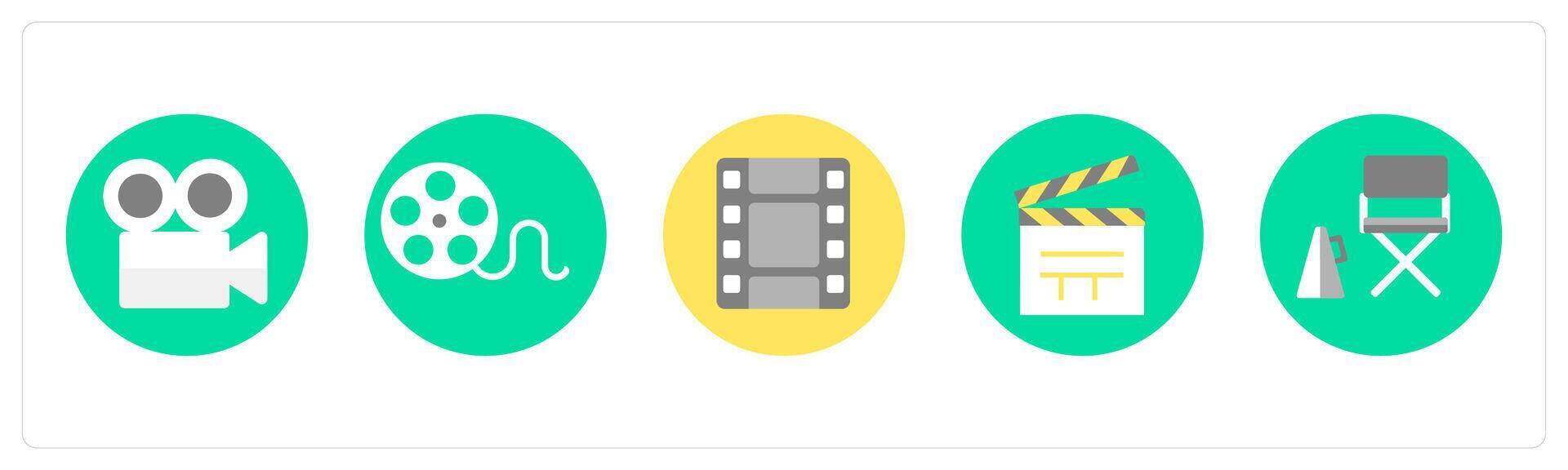 A set of 5 mix icons as camera, reel, clip vector