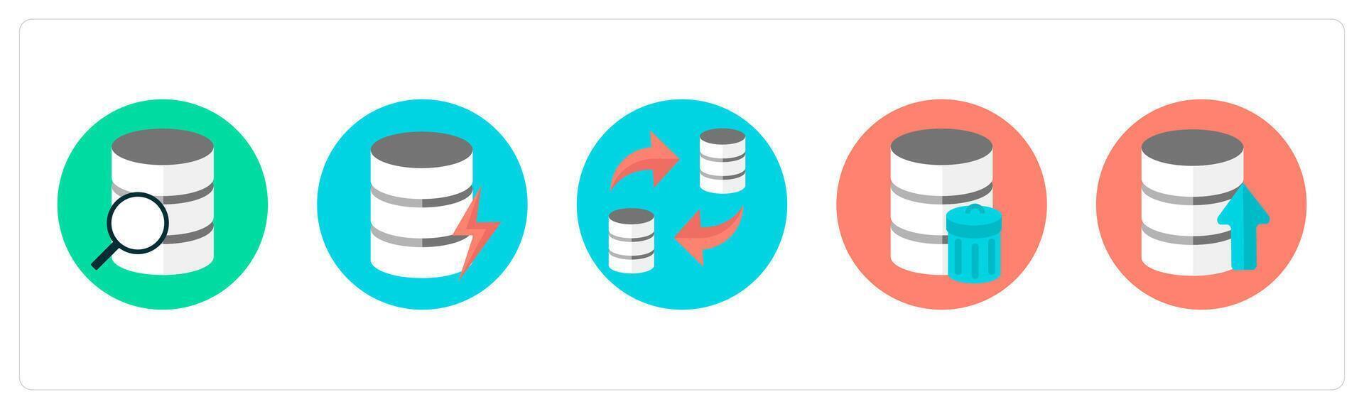 A set of 5 mix icons as data search, database, data transfer vector