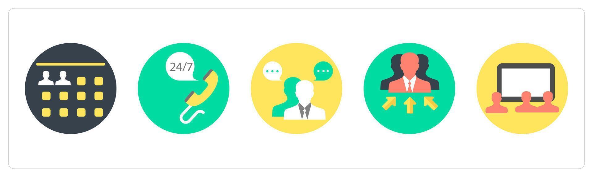 A set of 5 mix icons as user details, 24x7 calling, business conversation vector