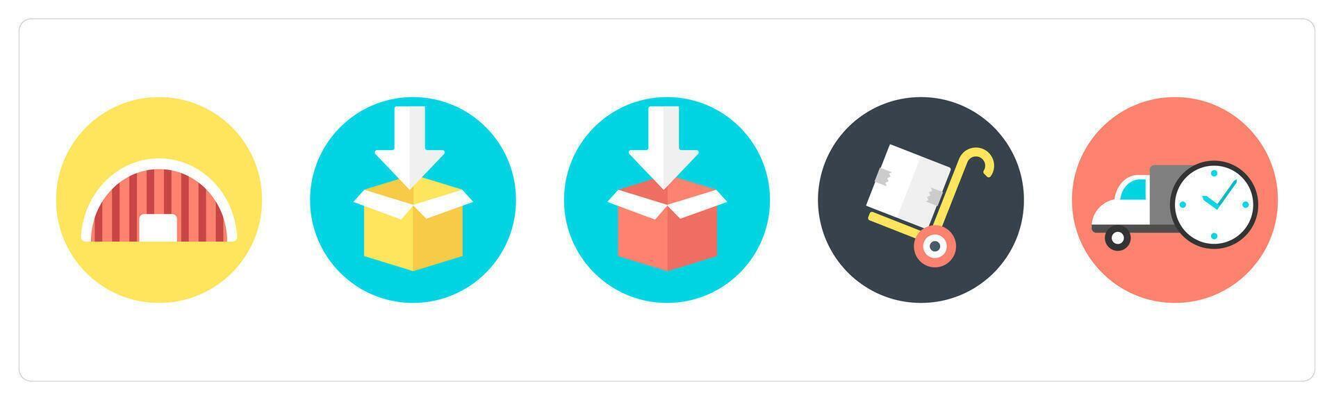 A set of 5 mix icons as warehouse, parcel, parcel package vector