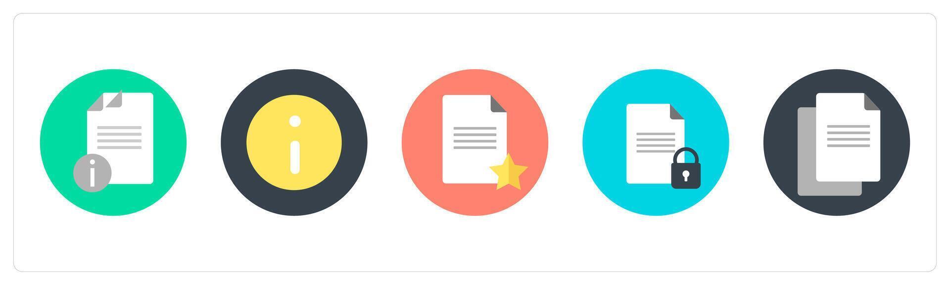 A set of 5 mix icons as document information, information, favorite document vector