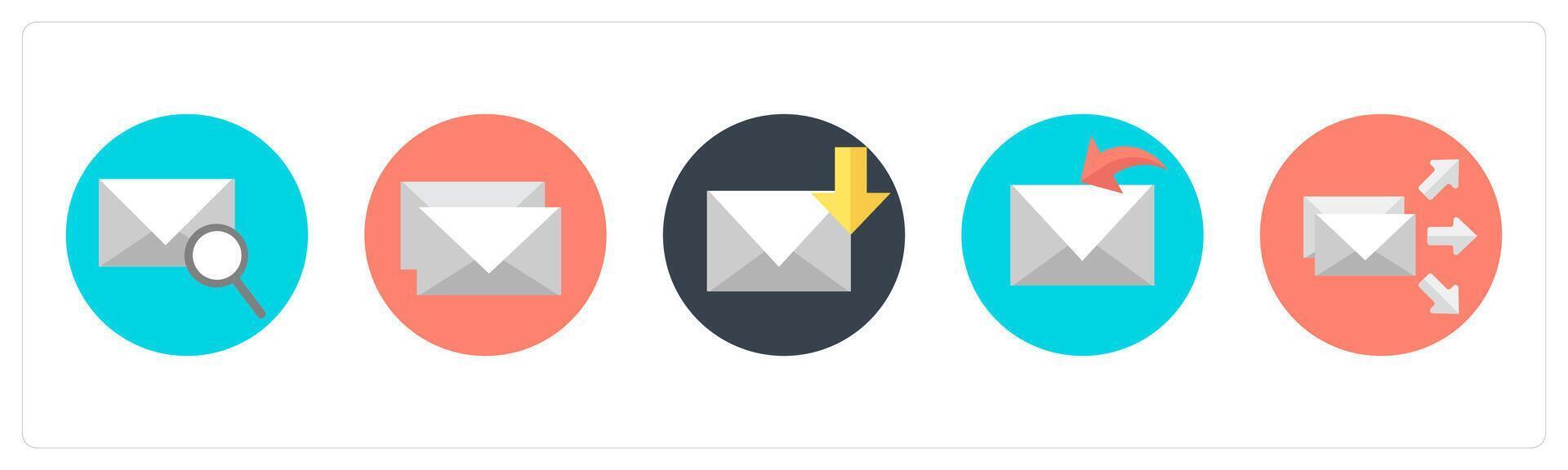 A set of 5 mix icons as mail search, mails, mail download vector