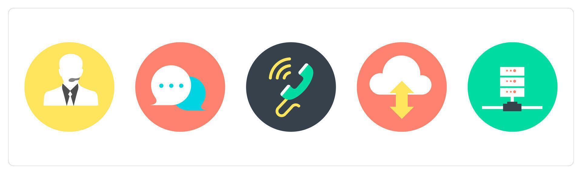 A set of 5 mix icons as customer support, message, wifi calling vector
