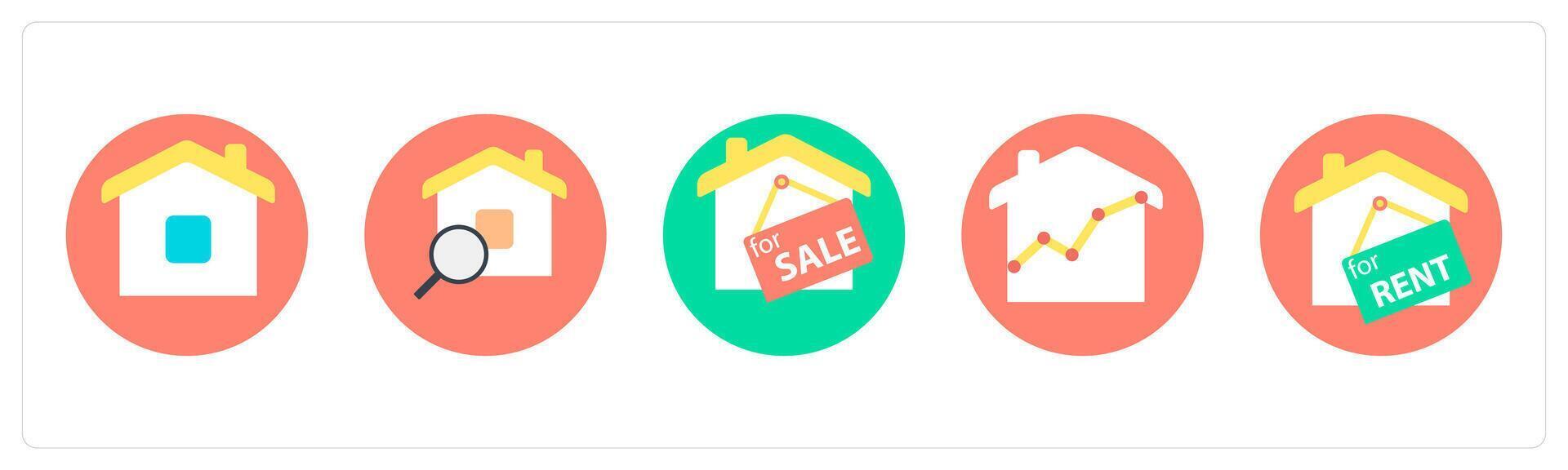 A set of 5 mix icons as real estate, home search, house for sale vector
