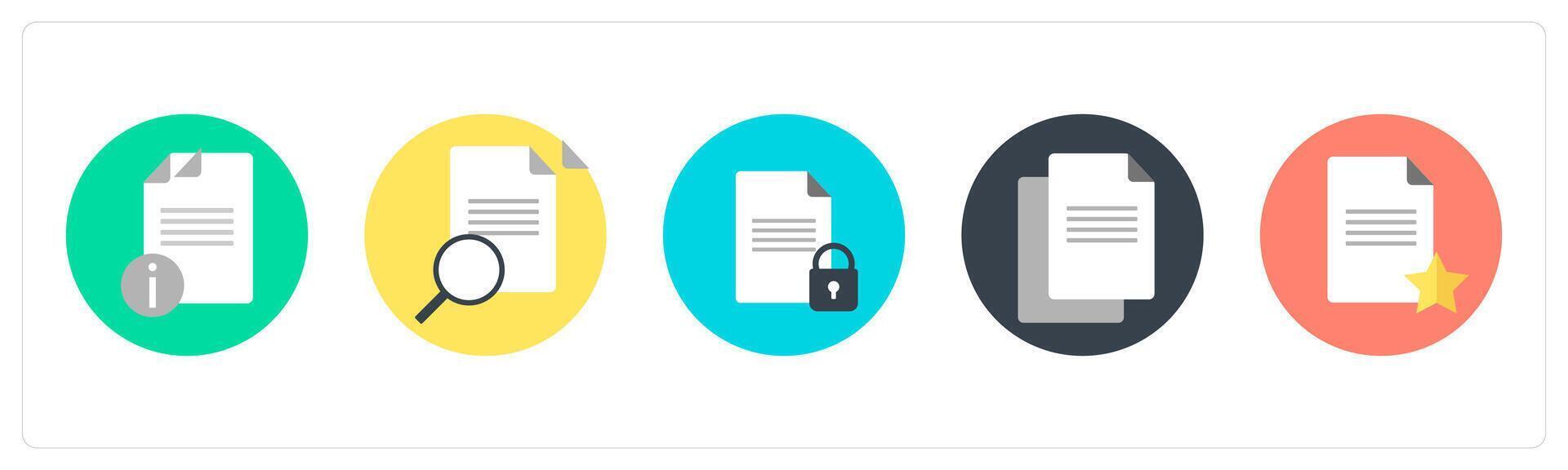 A set of 5 mix icons as document information, search document, document security vector