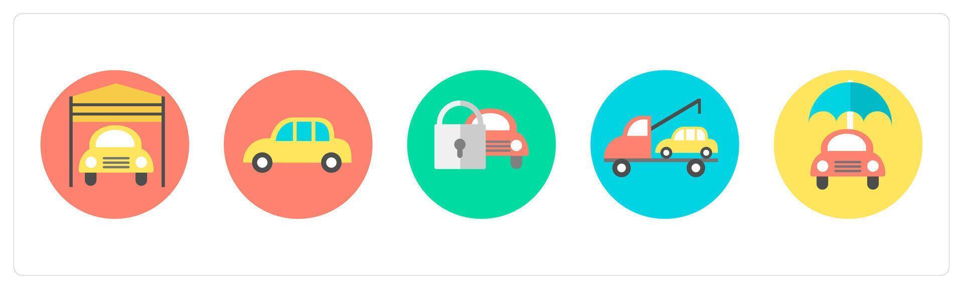 A set of 5 mix icons as garage, car, car security vector