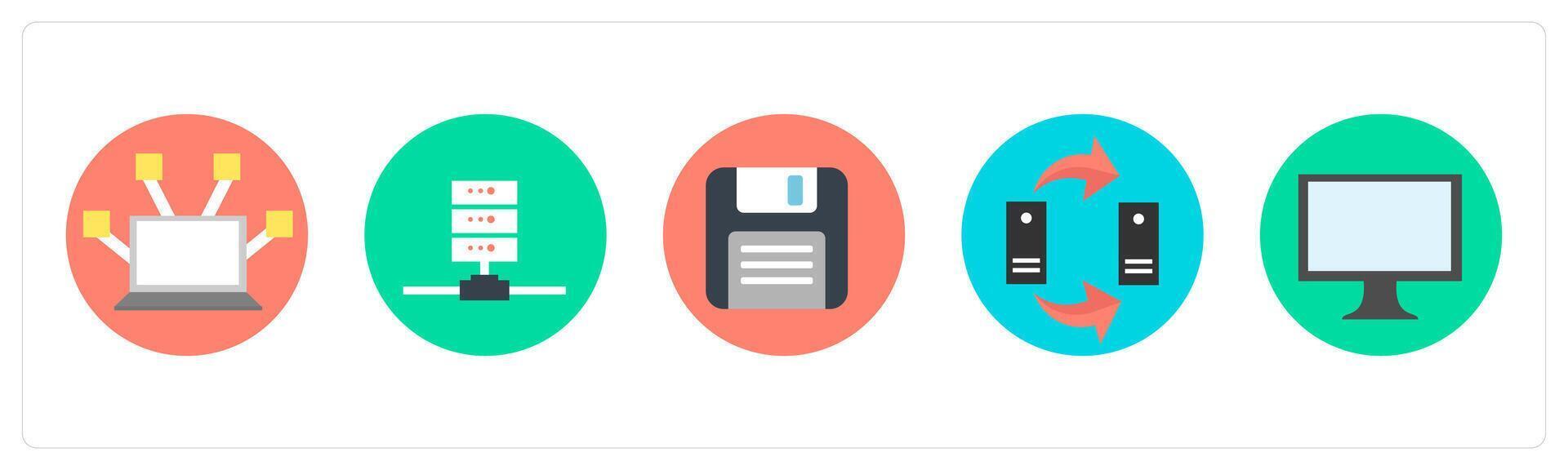un conjunto de 5 5 mezcla íconos como computadora red, servidor, flexible dis vector
