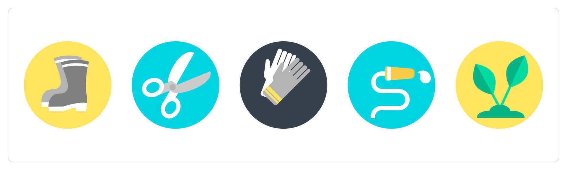 A set of 5 mix icons as boots, scissor, gloves vector