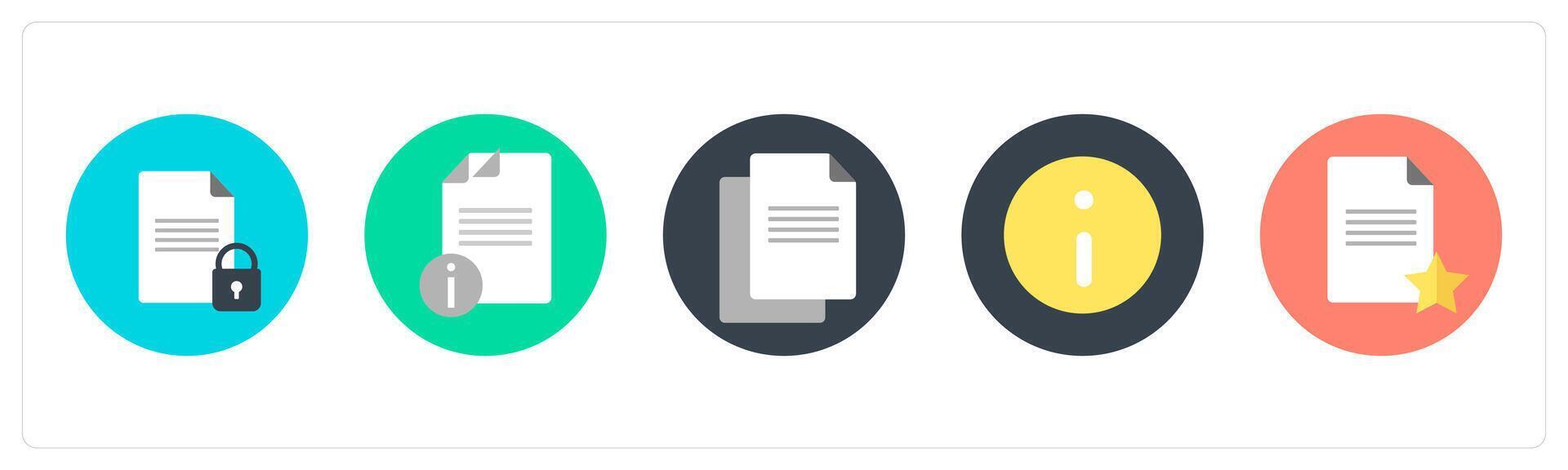 A set of 5 mix icons as document security, document information, duplicate document vector