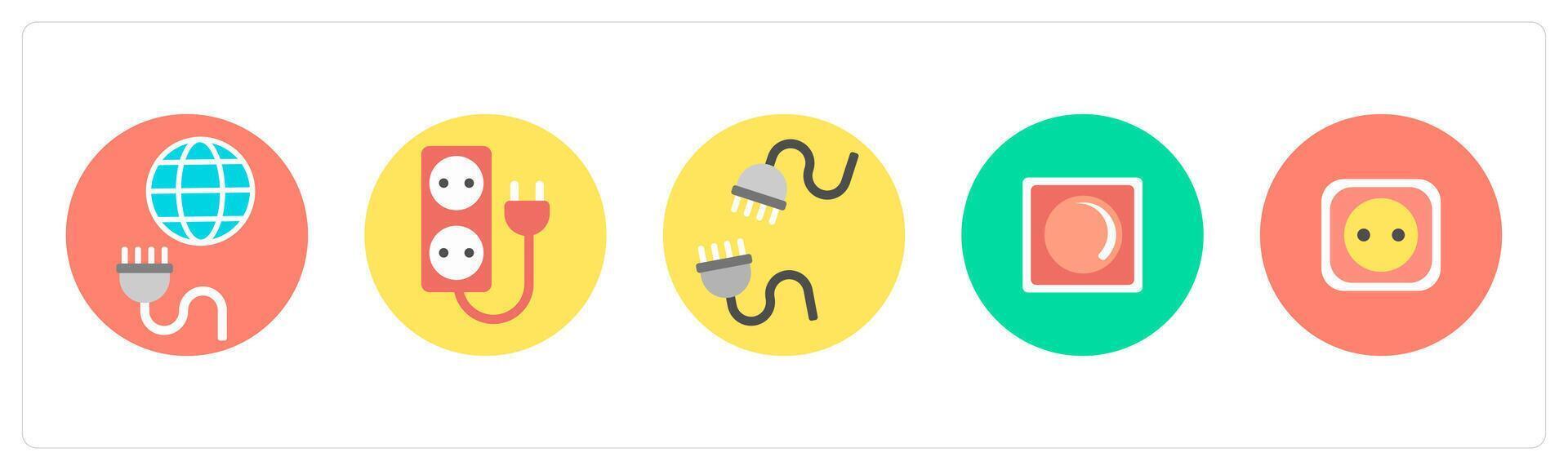A set of 5 mix icons as global connection, socket, connection vector