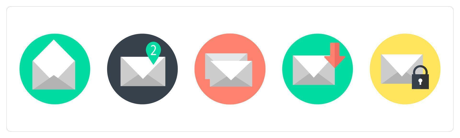 A set of 5 mix icons as email, email notification, mails vector