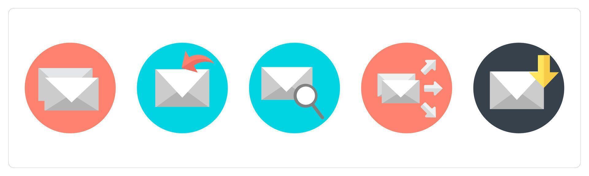 A set of 5 mix icons as mails, receive mail, mail search vector