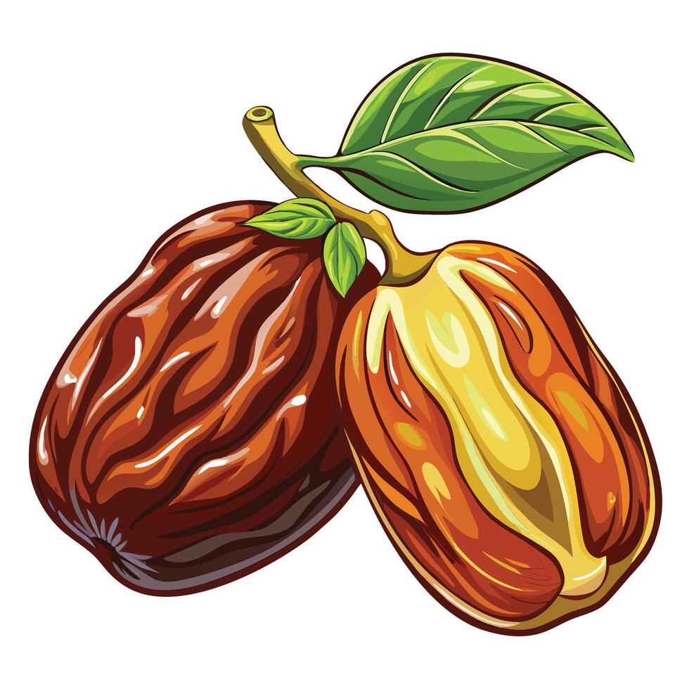 two ripe and brown jacaranda fruits with leaves isolated on white background vector