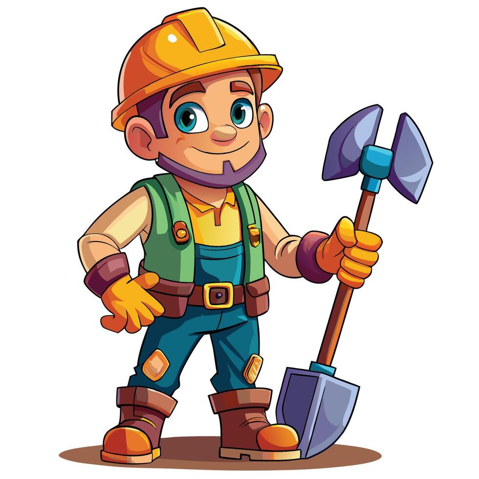 cartoon construction worker holding a shovel vector