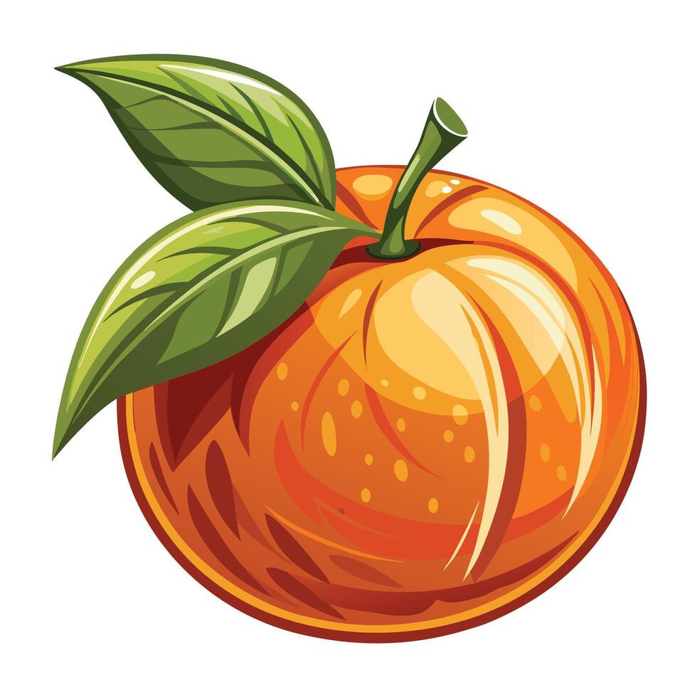 an orange with a leaf on it vector