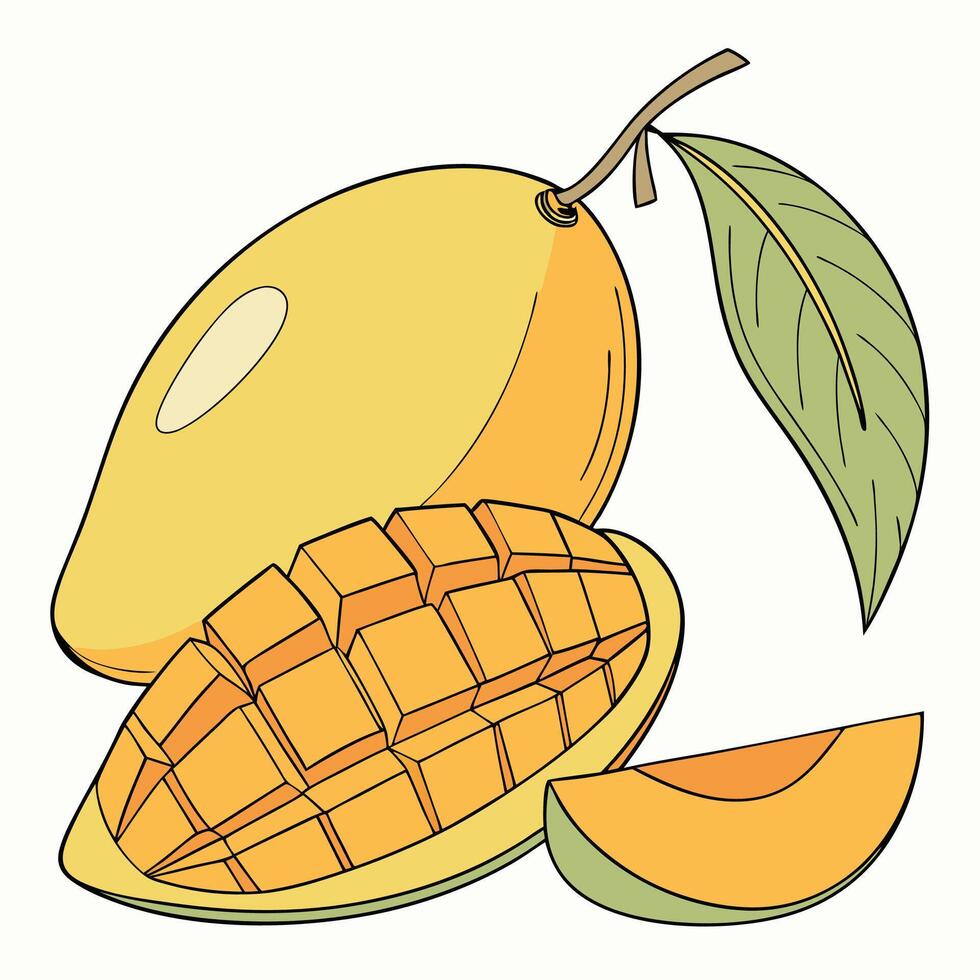 a mango and a slice of fruit are shown vector