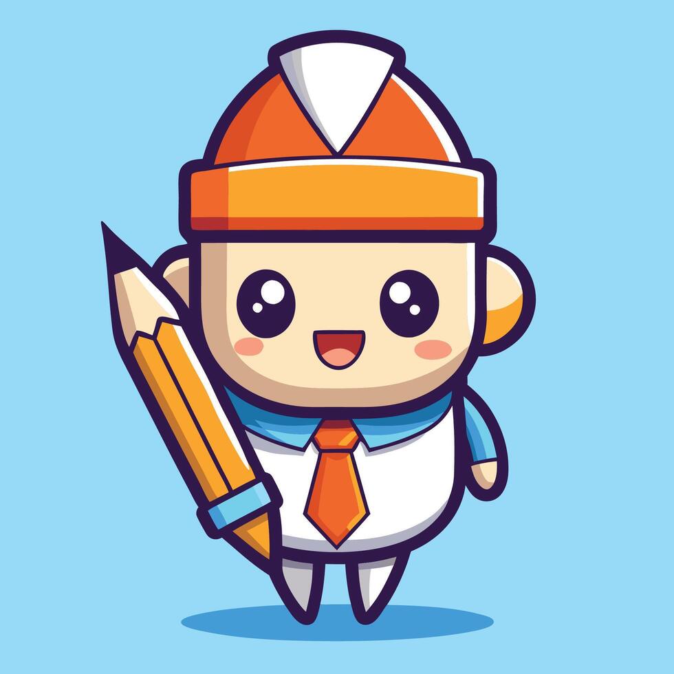 a cartoon character holding a pencil and wearing a hat vector