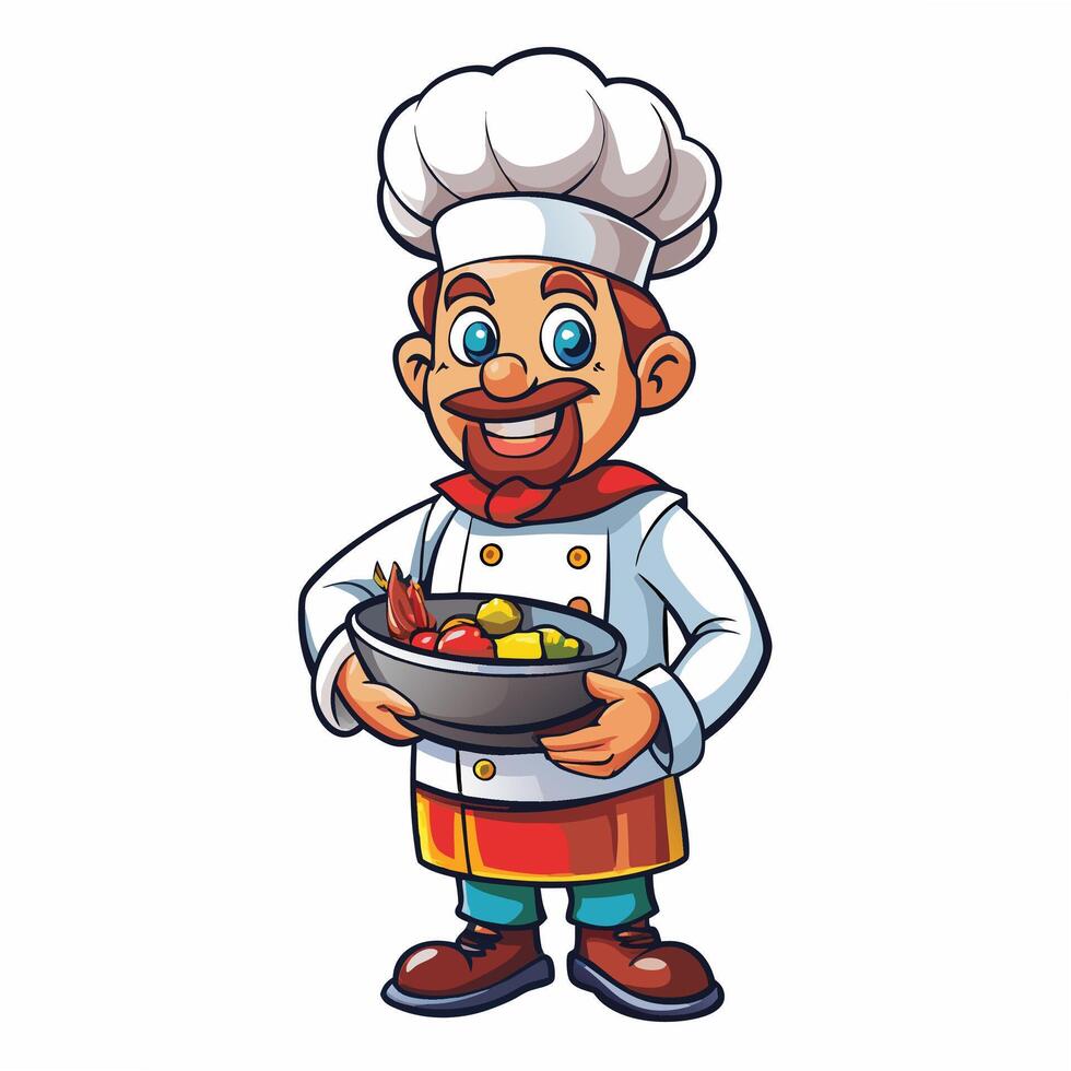 chef cartoon character holding a bowl of vegetables vector